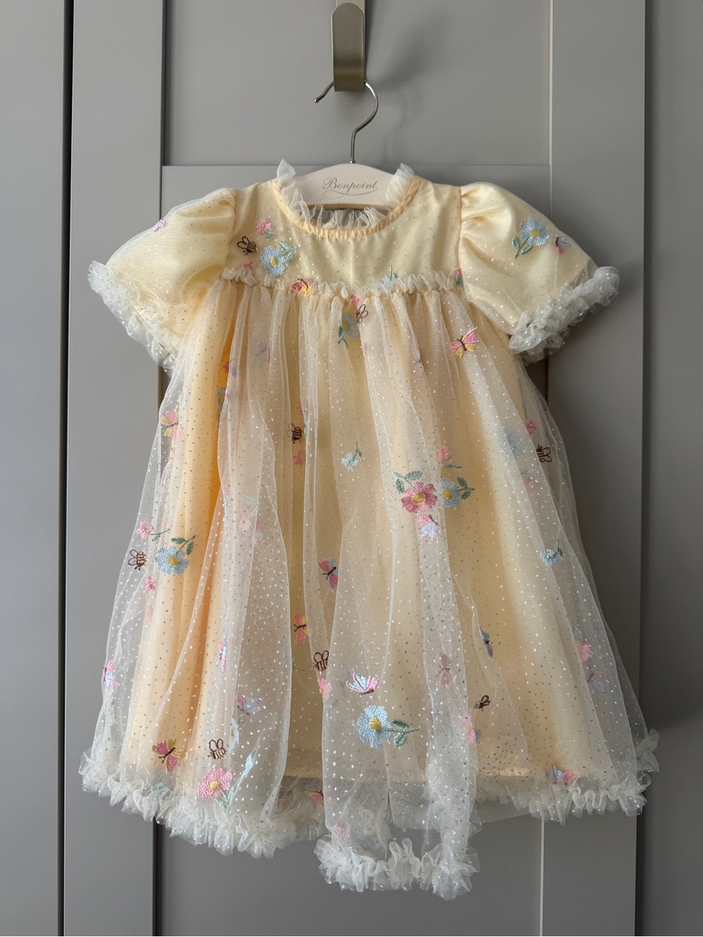 Embroidered Girl’s Butter 🧈 Yellow Dress Spring 🌸 Flowers 🦋 Butterflies tulle